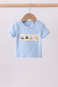 Blue engineering vehicle embroidery top