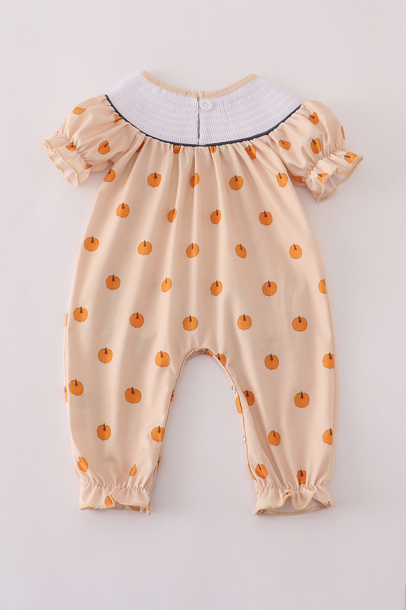 Khaki embroidery smocked romper