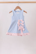 Blue Performance Bow Sash Scalloped Dress