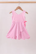 Pink Performance Gingham Bow Scalloped Dress