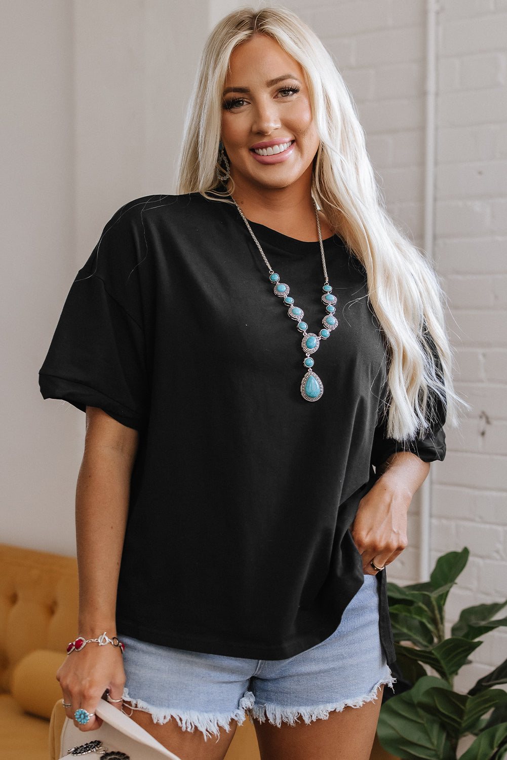 Ayra Loose Half Sleeve Hi Low Hem Top