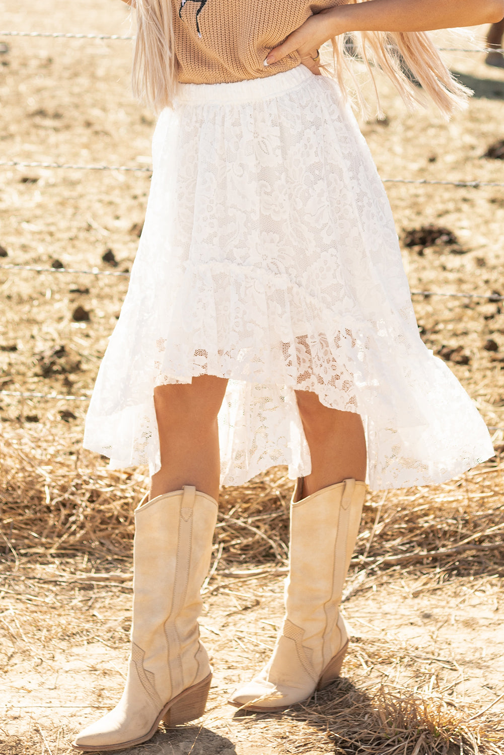 Melany Ruffled High-low Hem Midi Skirt