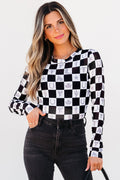 Rosalina Pattern Mesh Mock Long Sleeve Top