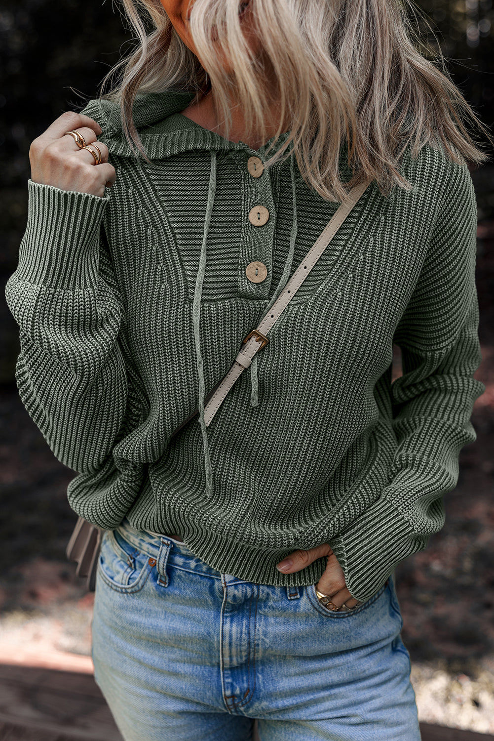 Sofioya Knit Drawstring Hooded Sweater