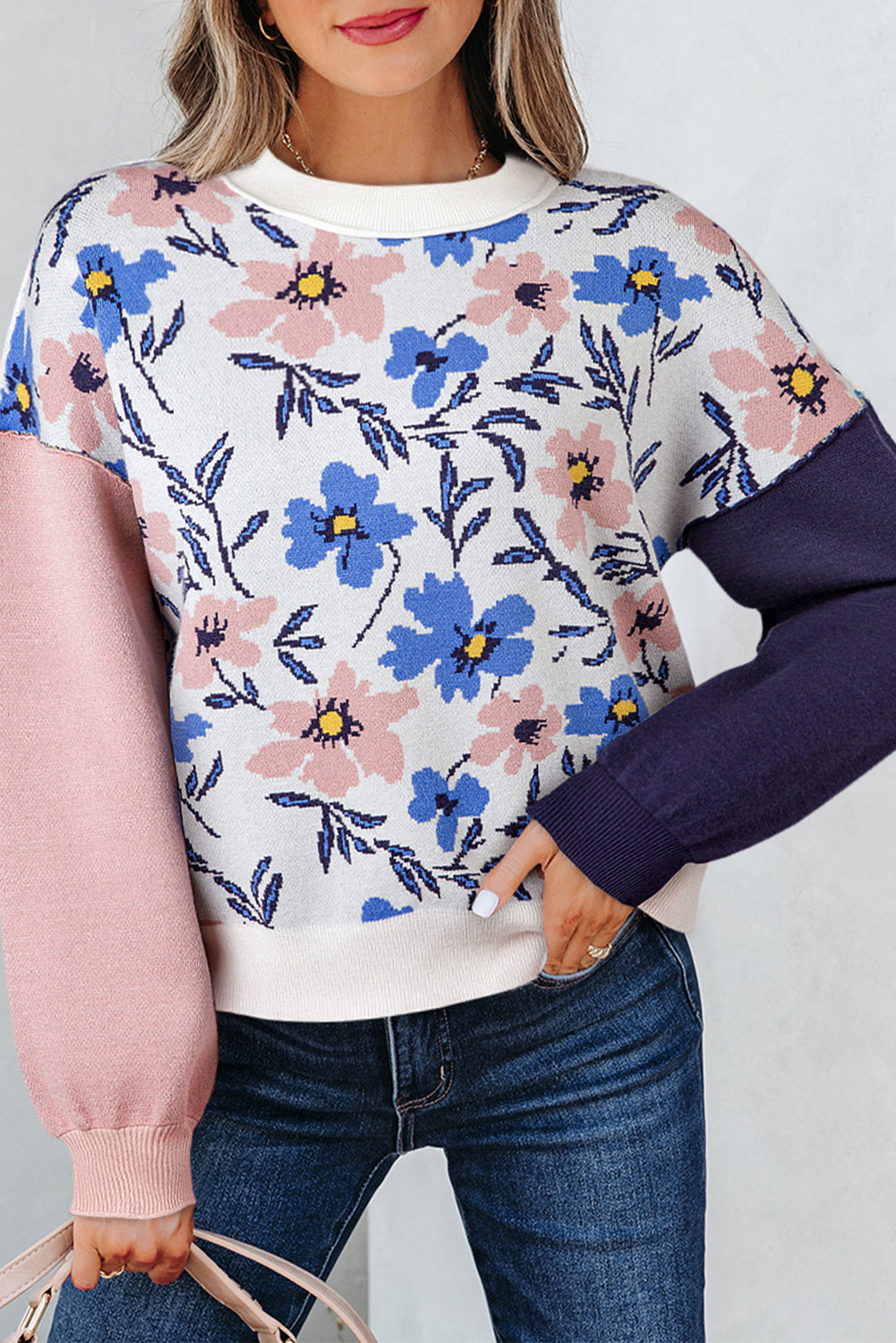 Lumivita Colorblock Sleeve Patchwork Sweater