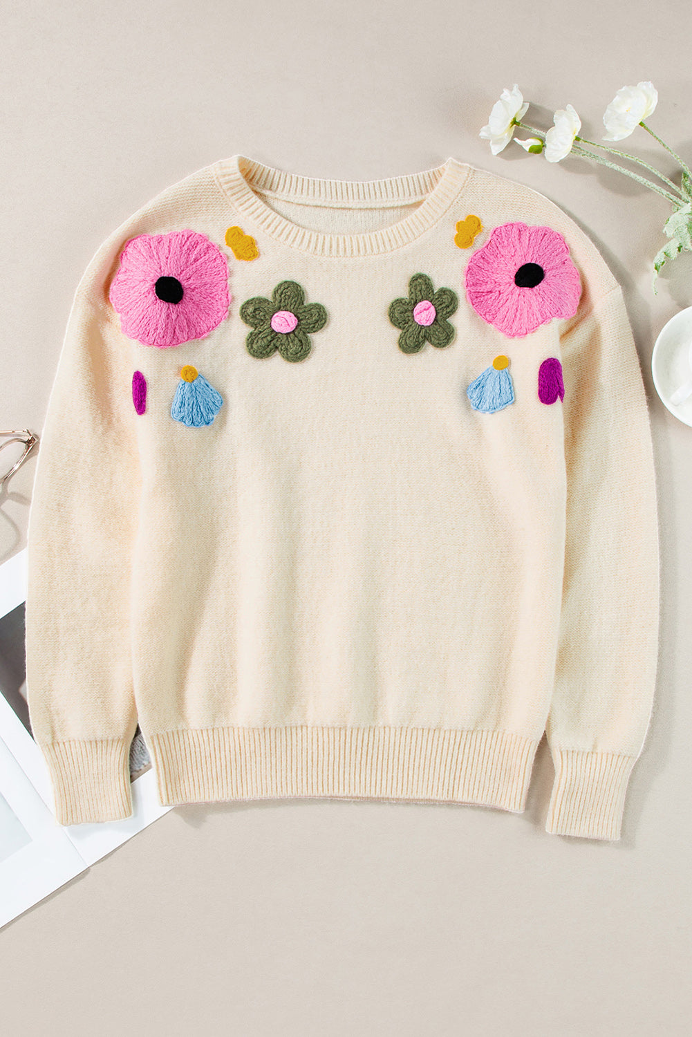 Tiana Pattern Ribbed Edge Sweater