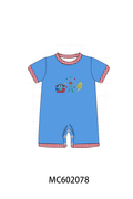 Blue Carousel Embroidered Romper