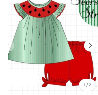 Green Watermelon Stripe Smocked Embroidered Seersucker Set
