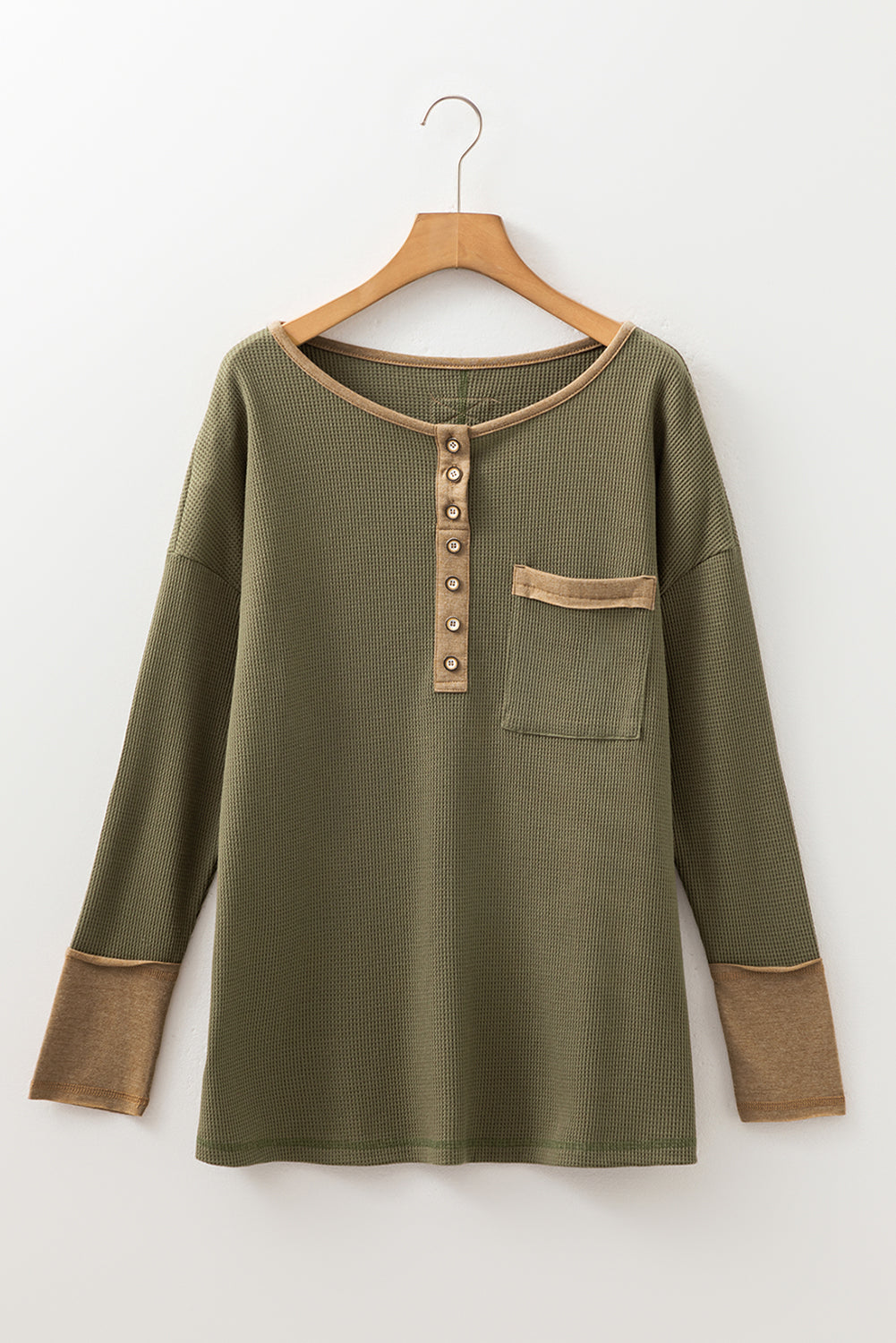 Blake Waffle Textured Tunic Henley Top with Slits