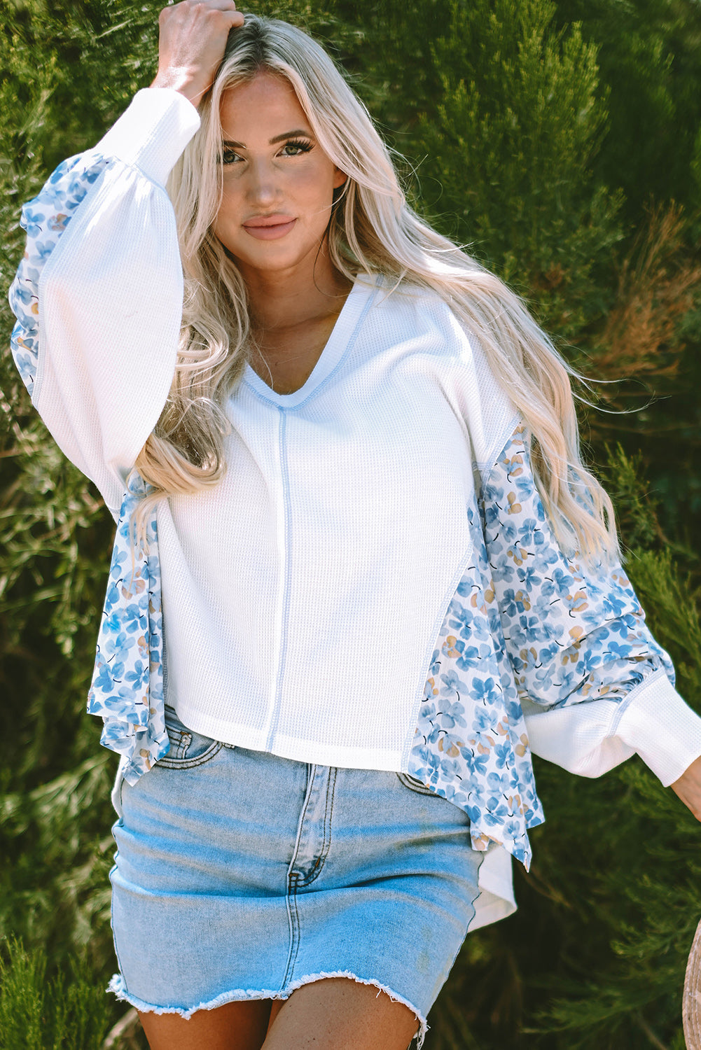 Eliana Floral Patchwork V Neck Blouse