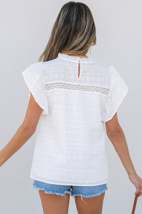 Alondra Lace Flutter Sleeve Eyelets Blouse